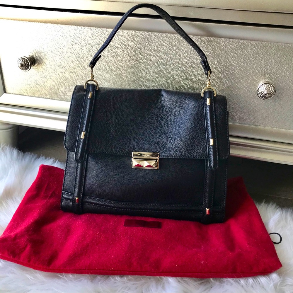 Valentino Garavani top handle black leather bag
